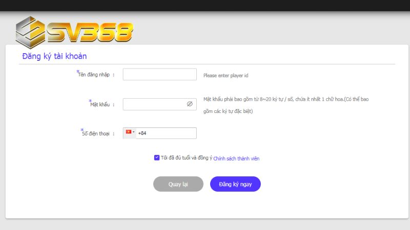 Đăng ký tài khoản SV368 để đặt cược roulette